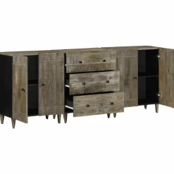 vidaXL 3-delige Dressoirs 60x33,5x75 cm massief mango lichtgrijs