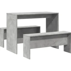 vidaXL 3-delige Eettafel en bankenset bewerkt hout betongrijs