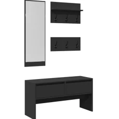 vidaXL 4-delige Garderobe set bewerkt hout zwart
