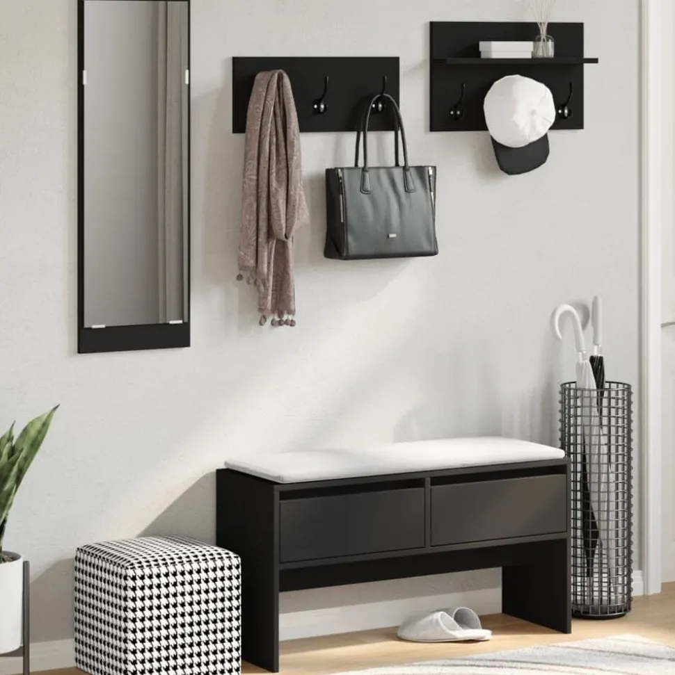 vidaXL 4-delige Garderobe set bewerkt hout zwart