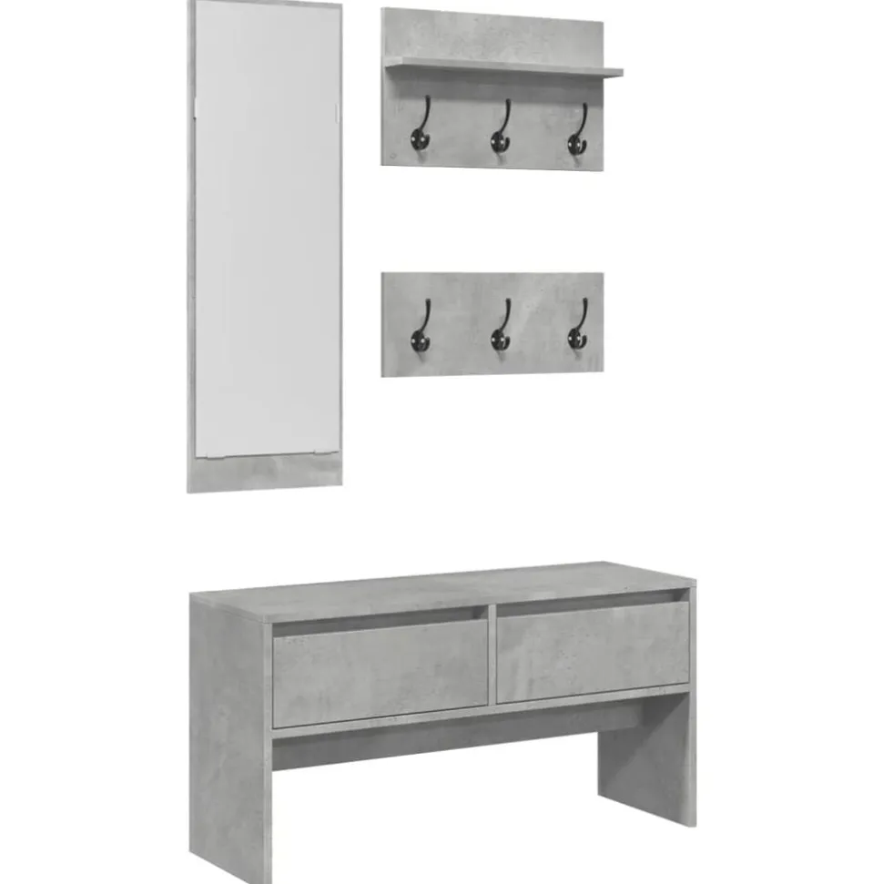 vidaXL 4-delige Garderobe set bewerkt hout betongrijs