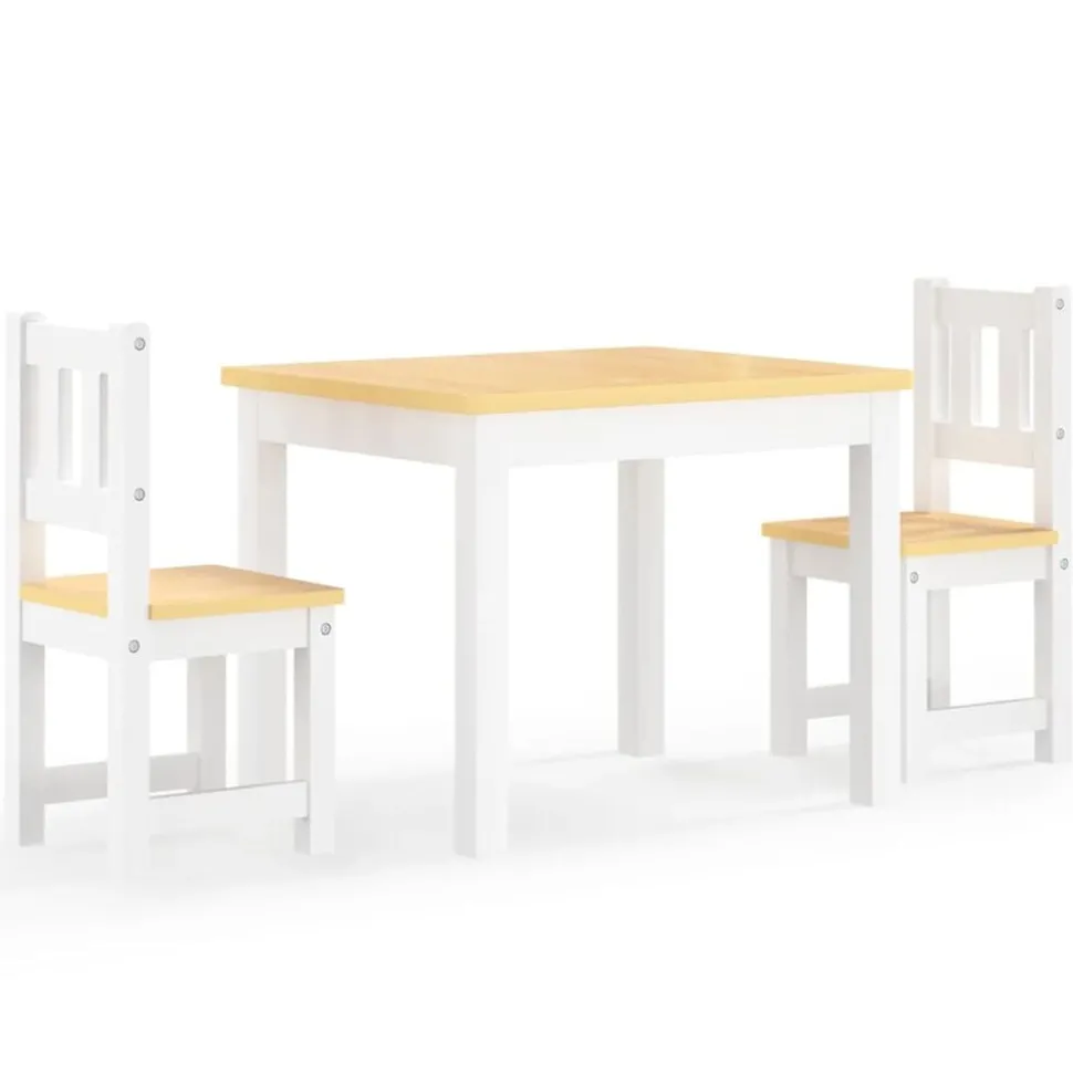 vidaXL 3-delige Kindertafel- en stoelenset MDF wit en grijs