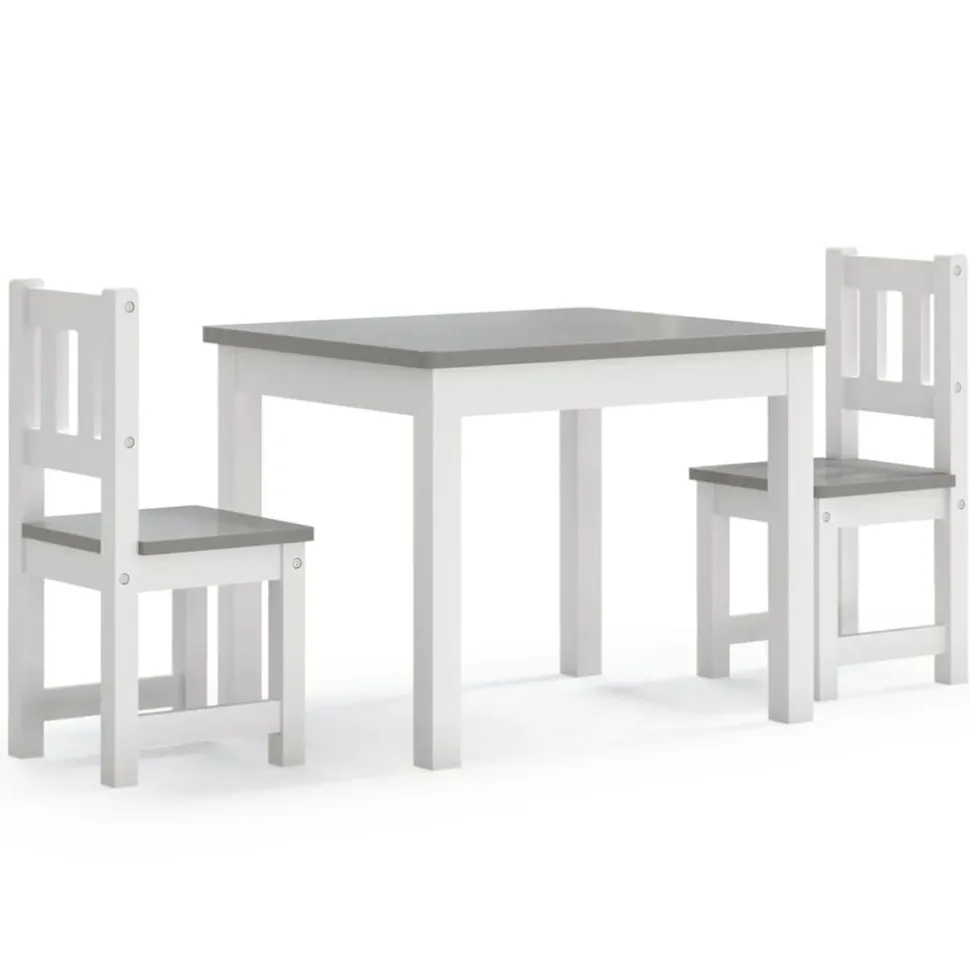 vidaXL 3-delige Kindertafel- en stoelenset MDF wit en grijs