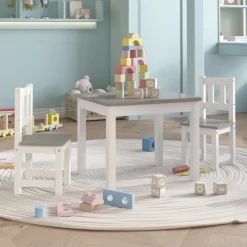 vidaXL 3-delige Kindertafel- en stoelenset MDF wit en grijs