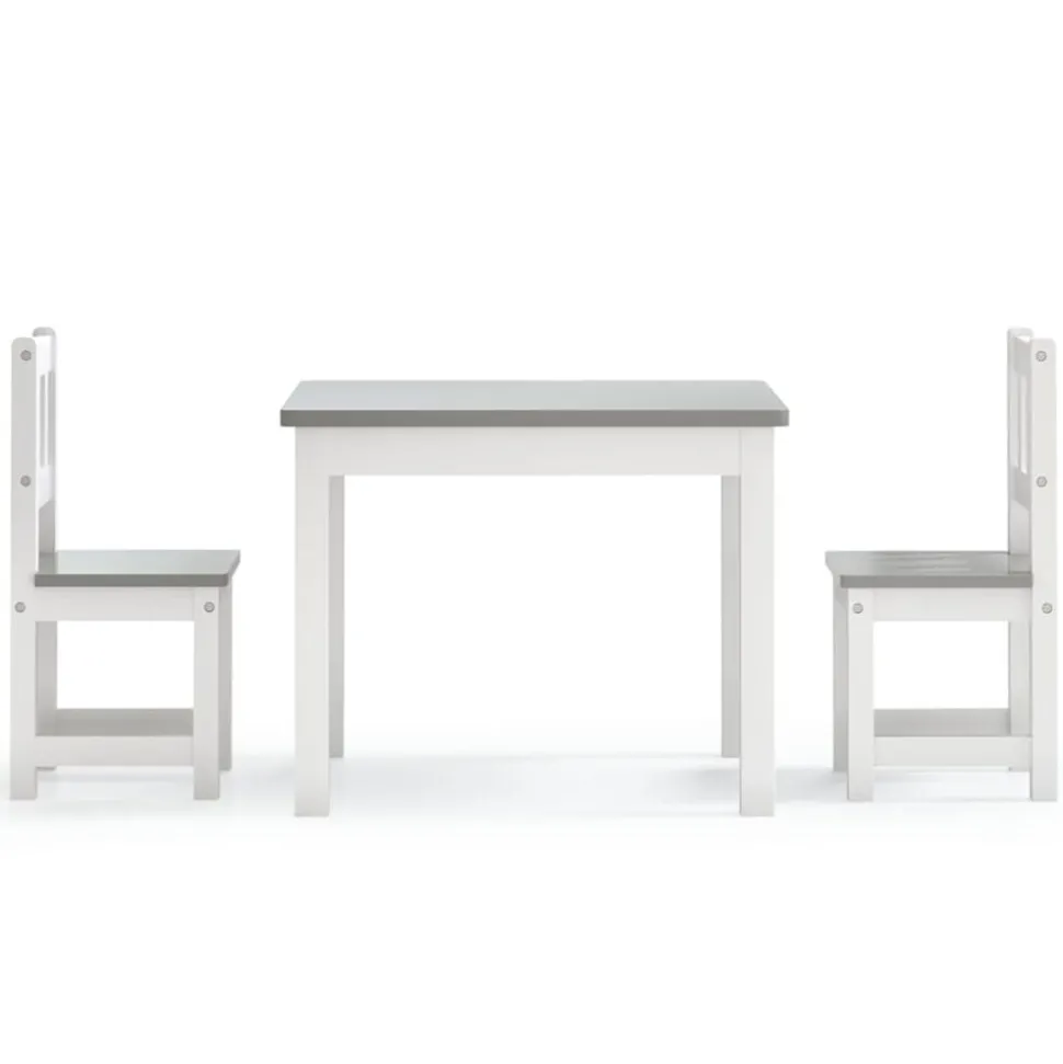 vidaXL 3-delige Kindertafel- en stoelenset MDF wit en grijs