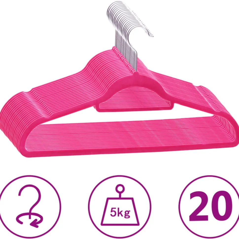 vidaXL 20-delige Kledinghangerset anti-slip fluweel roze