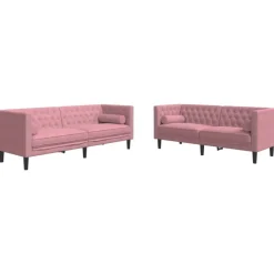 vidaXL 2-delige Loungeset Chesterfield met bolsters fluweel roze