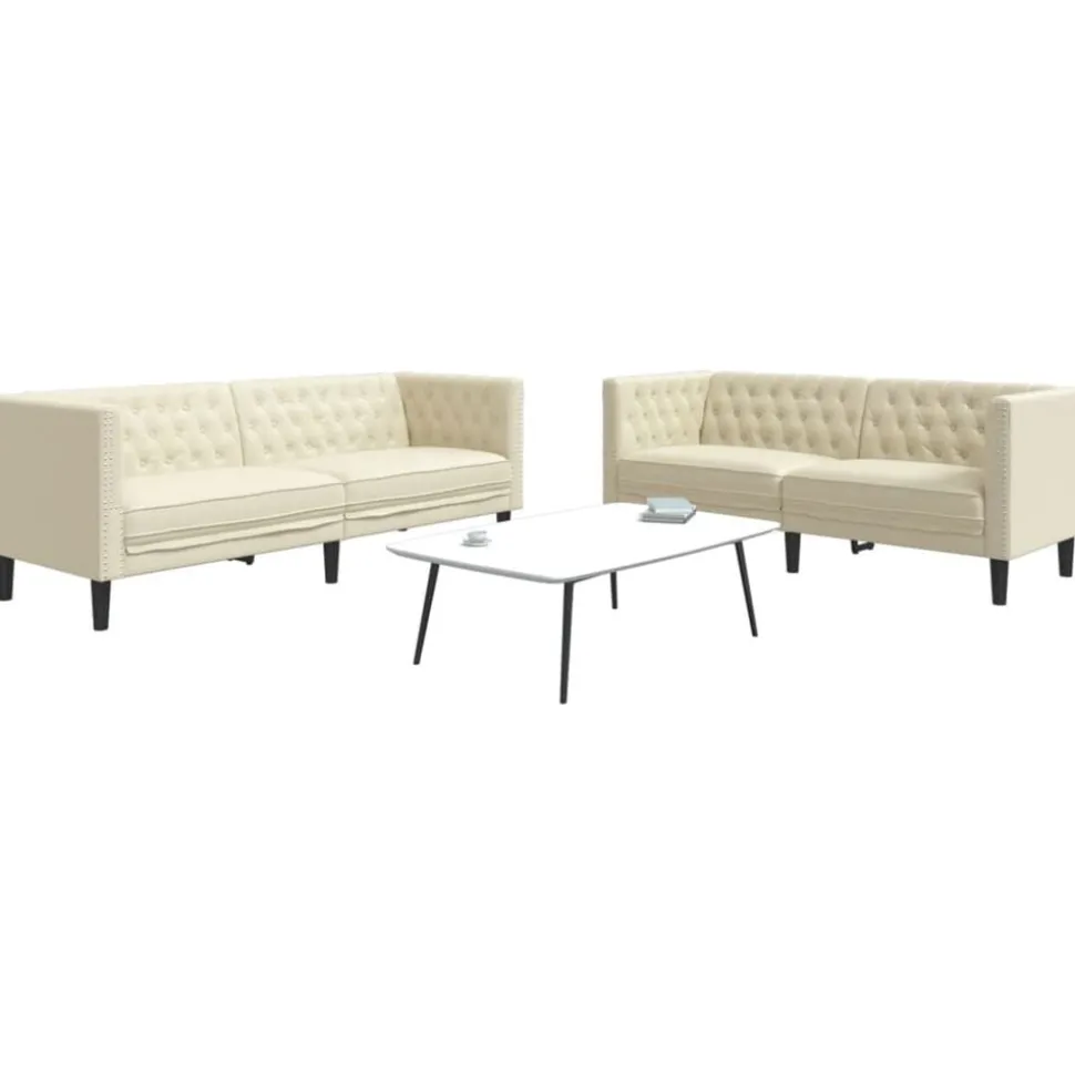 vidaXL 2-delige Loungeset Chesterfield-stijl kunstleer crèmekleurig