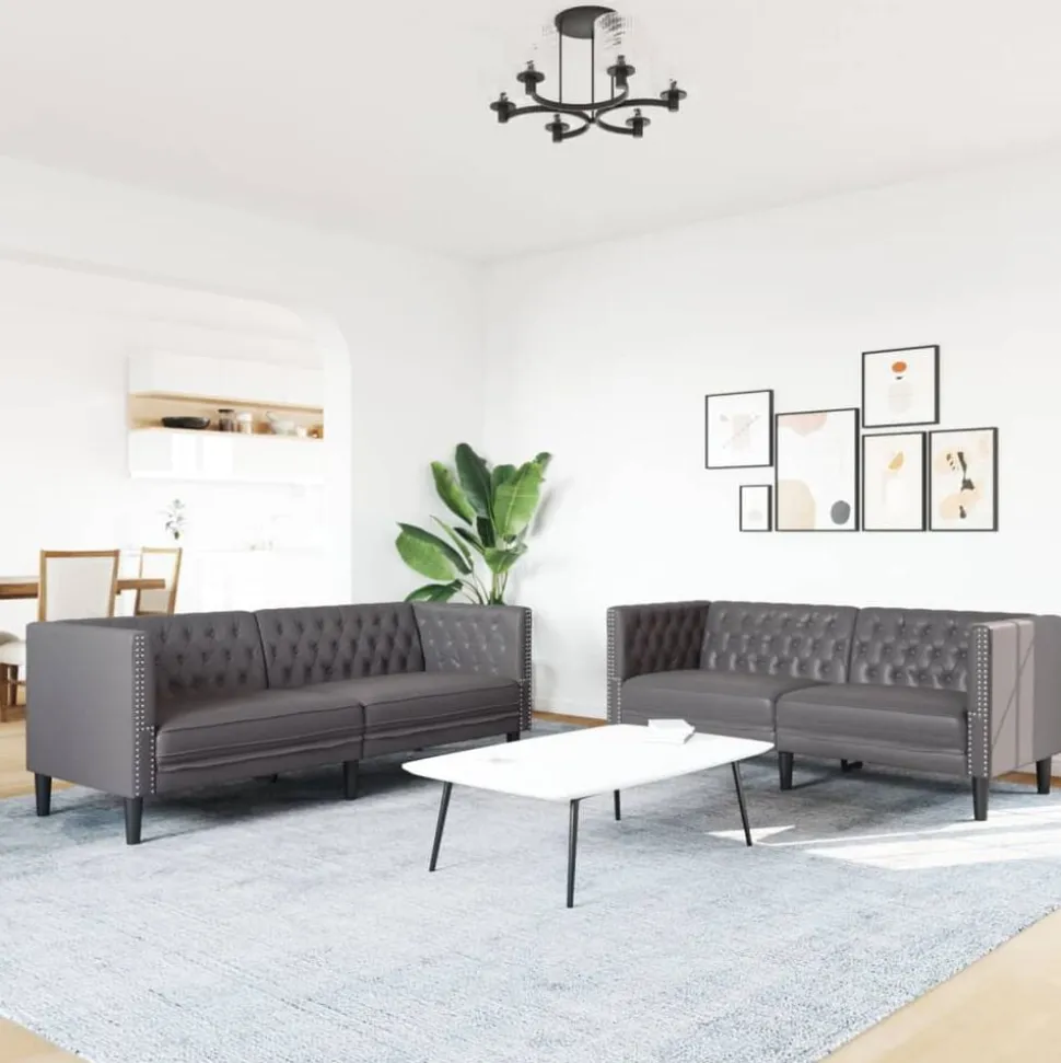 vidaXL 2-delige Loungeset Chesterfield-stijl kunstleer grijs