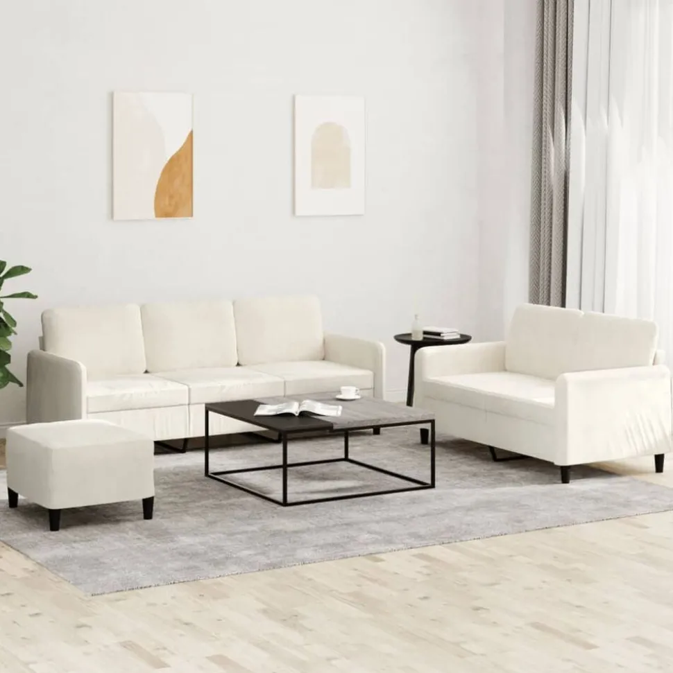 vidaXL 3-delige Loungeset fluweel crèmekleurig