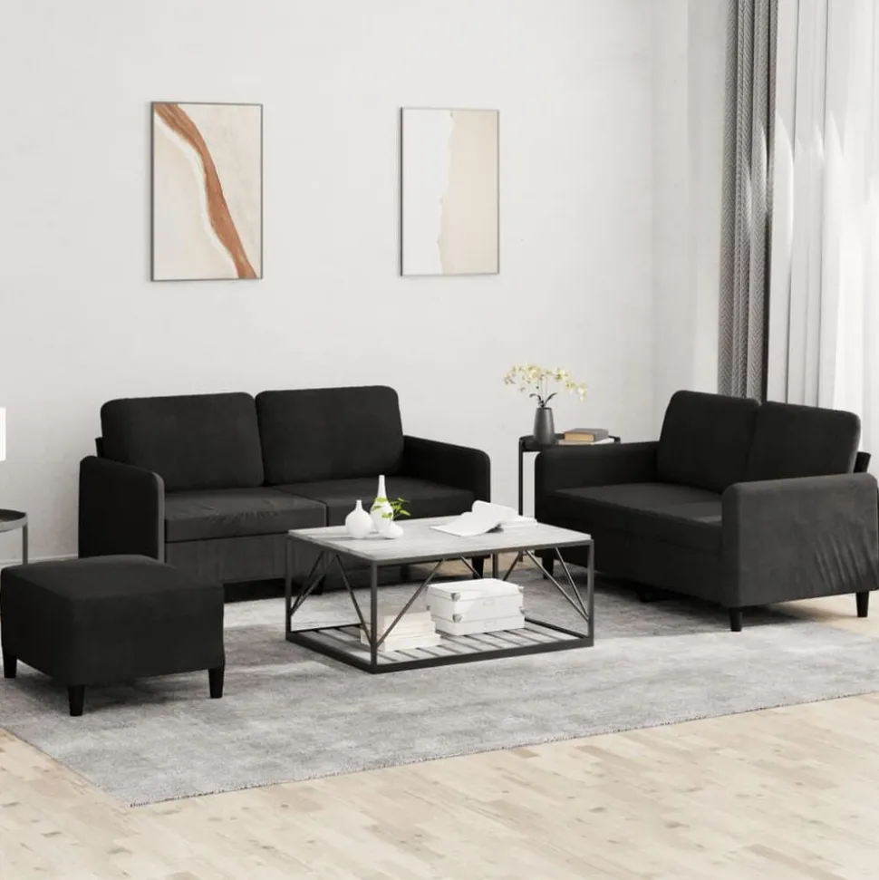 vidaXL 3-delige Loungeset fluweel zwart
