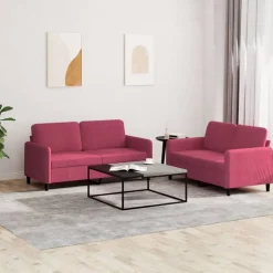 vidaXL 2-delige Loungeset fluweel wijnrood