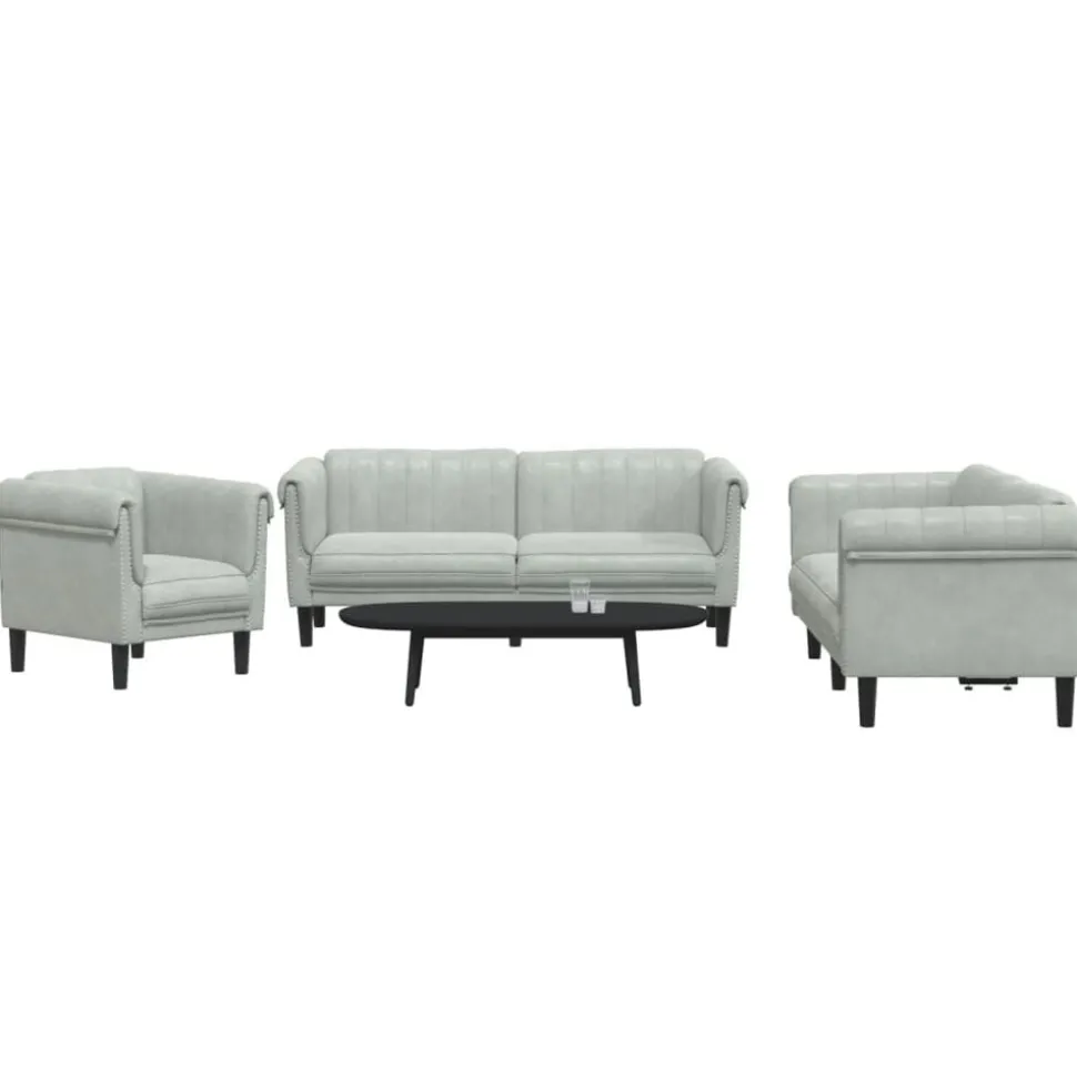 vidaXL 3-delige Loungeset fluweel lichtgrijs