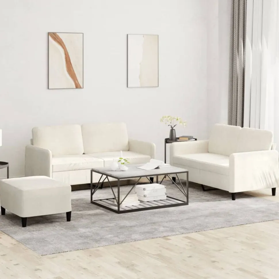 vidaXL 3-delige Loungeset fluweel crèmekleurig