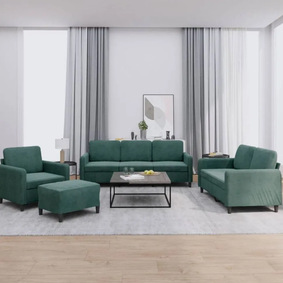 vidaXL 4-delige Loungeset fluweel donkergroen