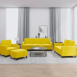 vidaXL 4-delige Loungeset fluweel geel