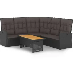 vidaXL 2-delige Loungeset met kussens poly rattan zwart