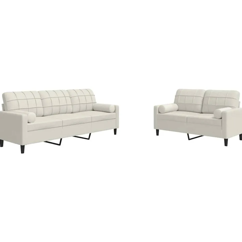 vidaXL 2-delige Loungeset met kussens en bolsters fluweel crèmekleurig
