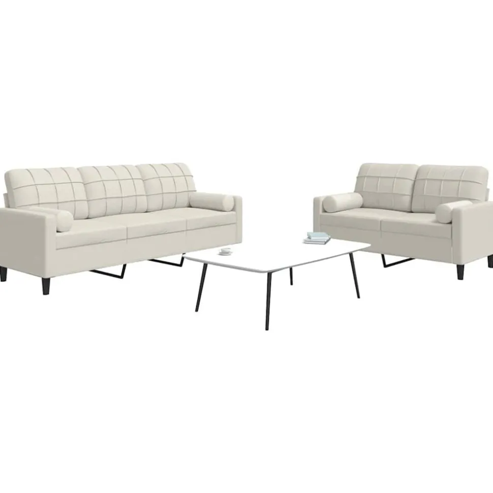 vidaXL 2-delige Loungeset met kussens en bolsters fluweel crèmekleurig