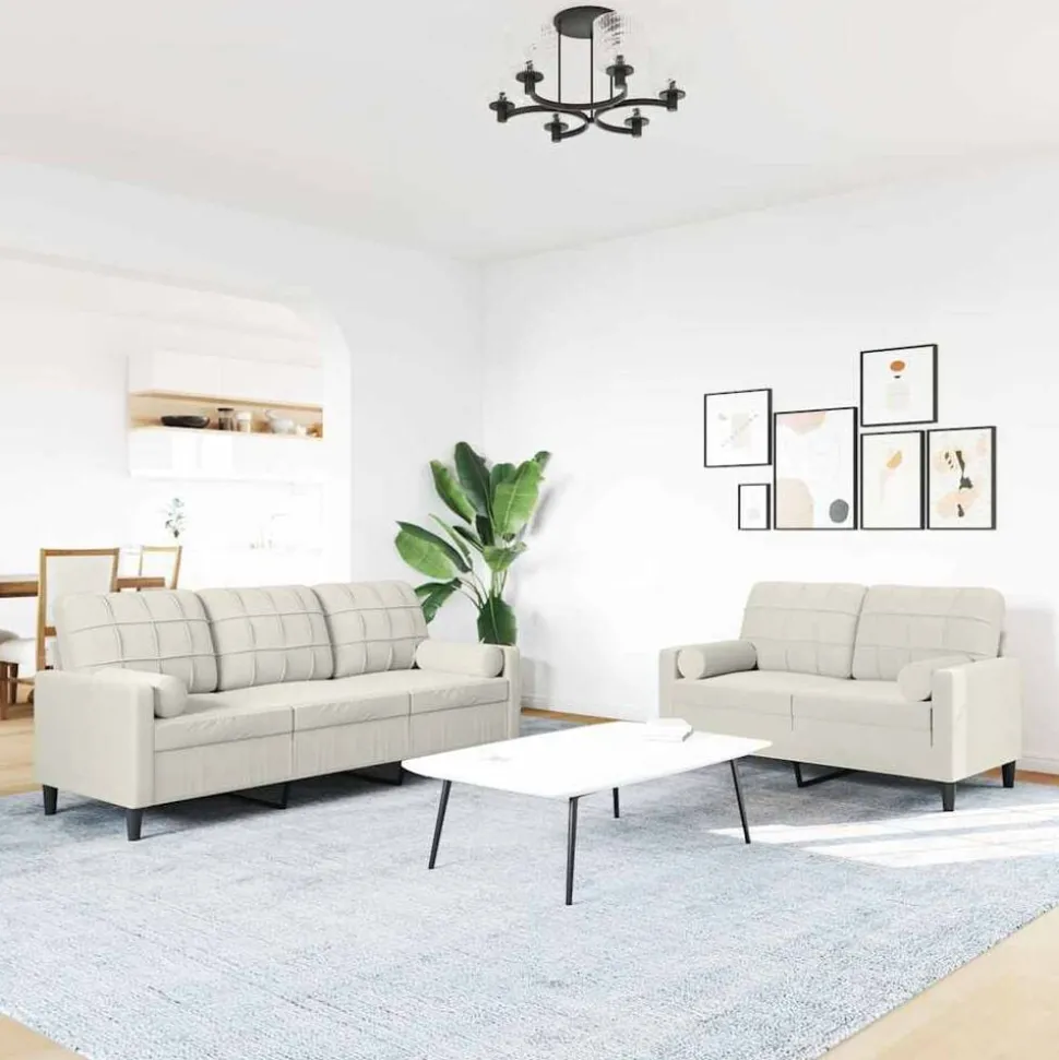 vidaXL 2-delige Loungeset met kussens en bolsters fluweel crèmekleurig