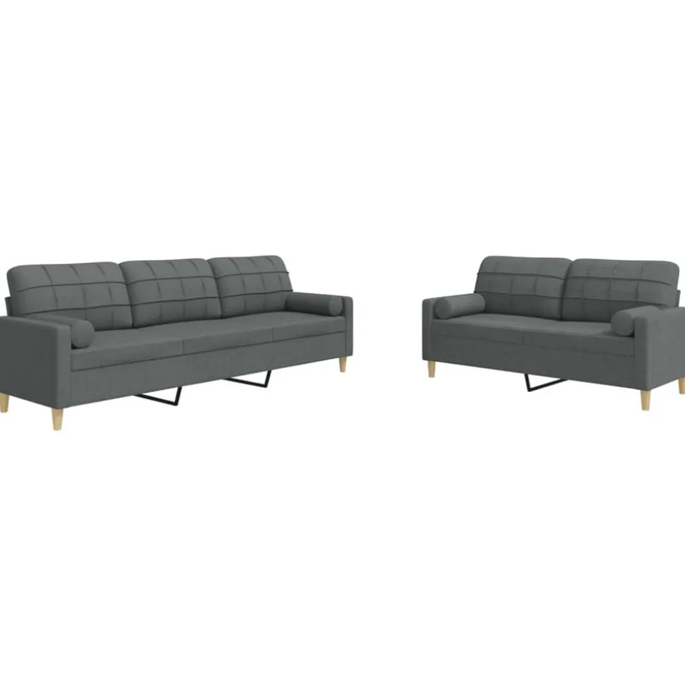 vidaXL 2-delige Loungeset met sierkussens stof donkergrijs