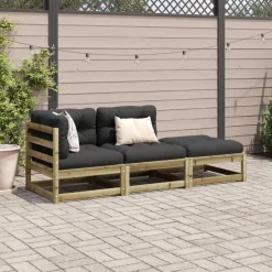 vidaXL 3-delige Loungeset met kussens geïmpregneerd grenenhout