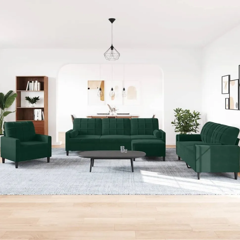 vidaXL 4-delige Loungeset met kussens en bolsters fluweel donkergroen