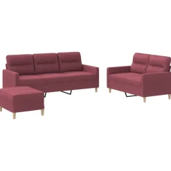 vidaXL 3-delige Loungeset met kussens stof wijnrood