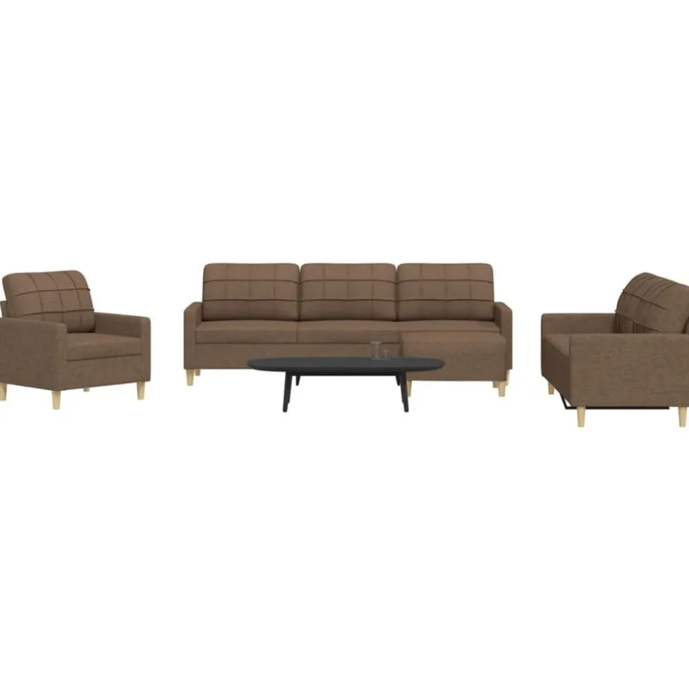vidaXL 4-delige Loungeset met voetenbank stof bruin