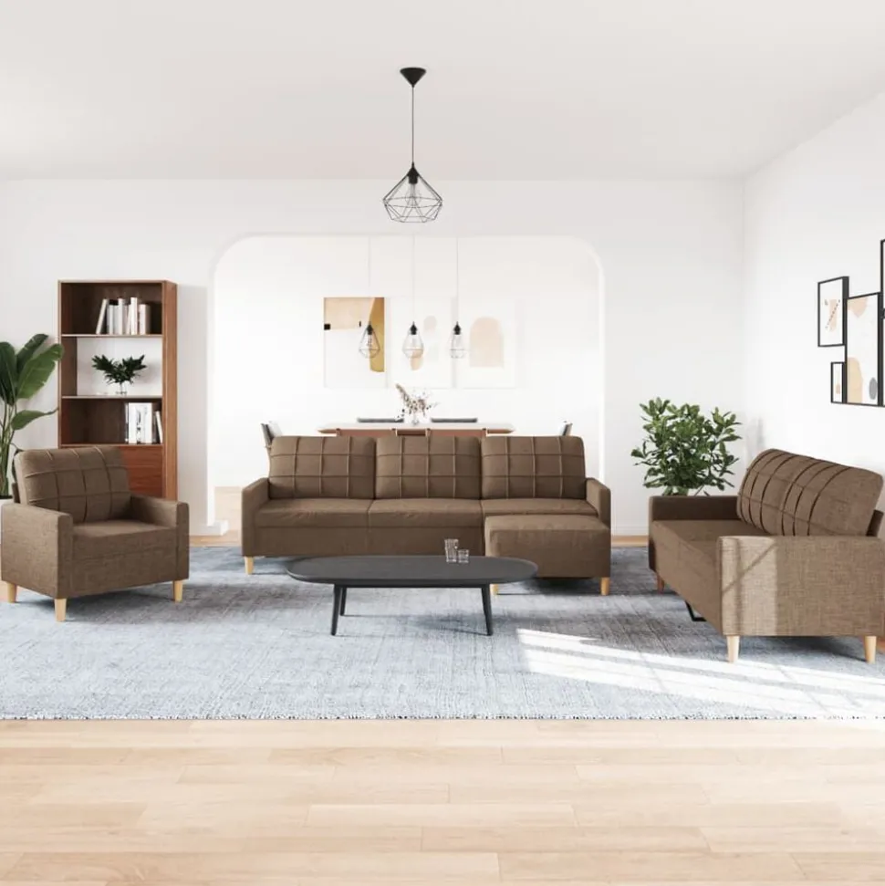 vidaXL 4-delige Loungeset met voetenbank stof bruin