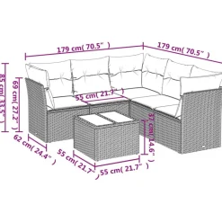 vidaXL 6-delige Loungeset met kussens poly rattan zwart