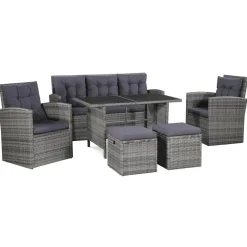 vidaXL 6-delige Loungeset met kussens poly rattan grijs