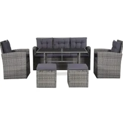 vidaXL 6-delige Loungeset met kussens poly rattan grijs