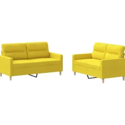 vidaXL 2-delige Loungeset met kussens stof lichtgeel