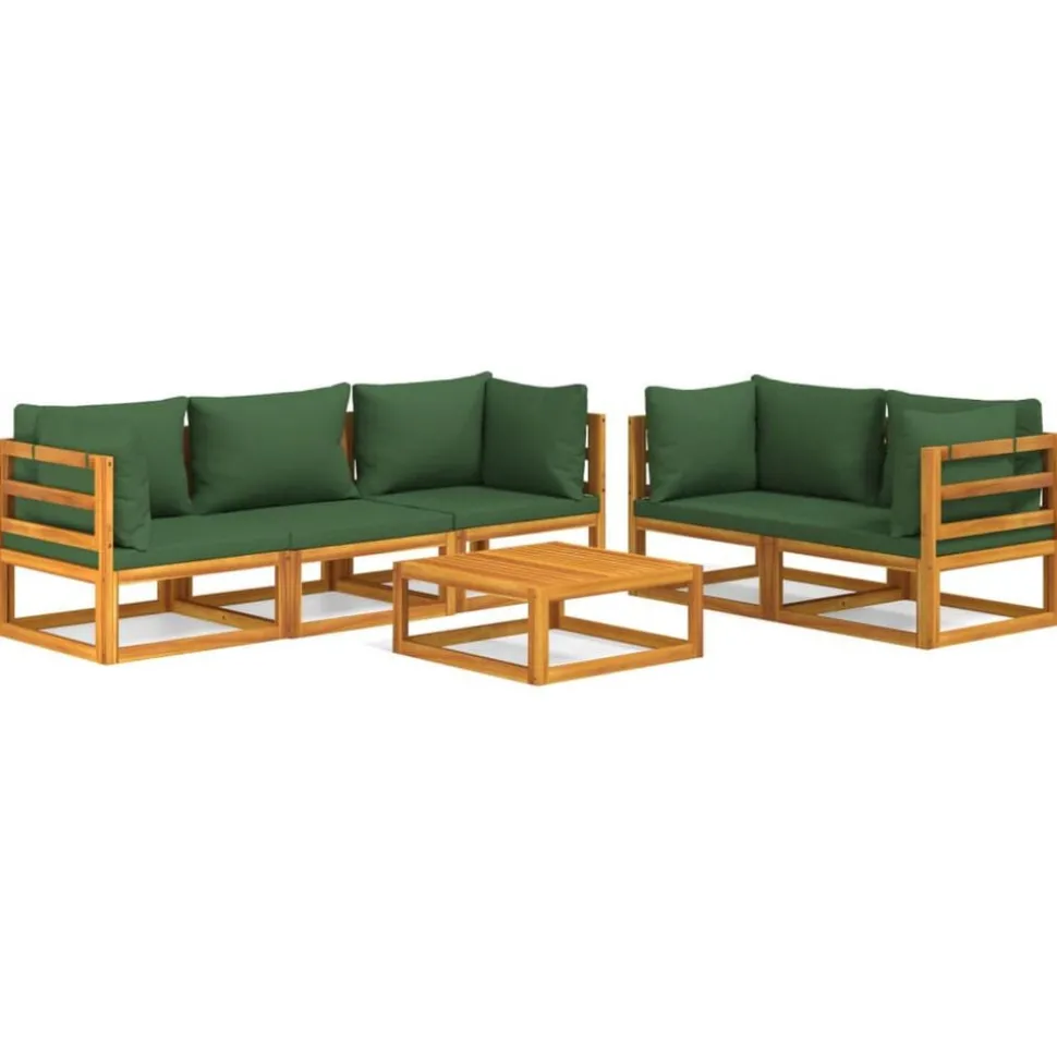 vidaXL 6-delige Loungeset met groene kussens massief hout