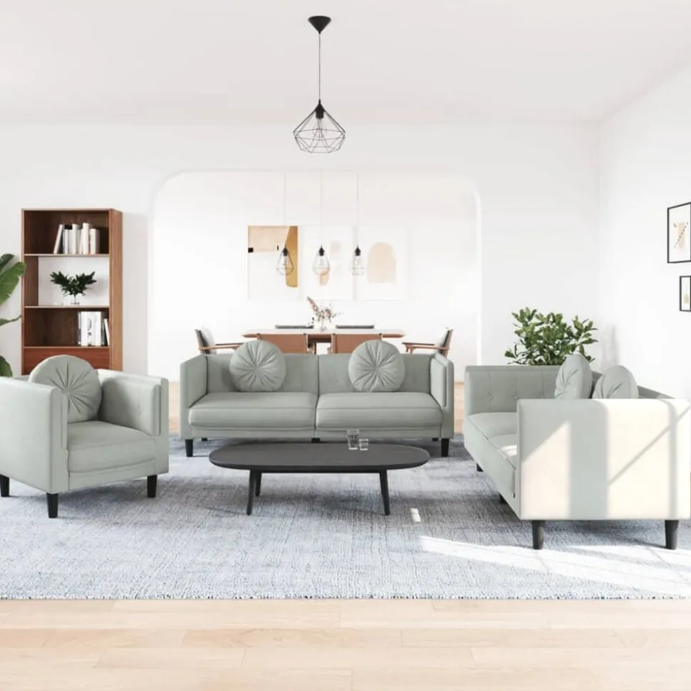 vidaXL 3-delige Loungeset met kussens fluweel roze