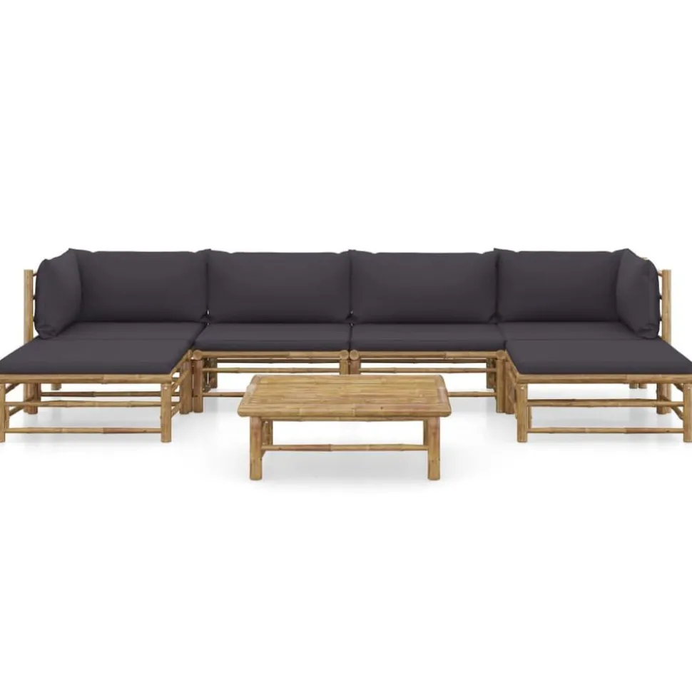 vidaXL 7-delige Loungeset met donkergrijze kussens bamboe