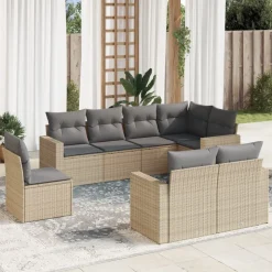 vidaXL 8-delige Loungeset met kussens poly rattan beige