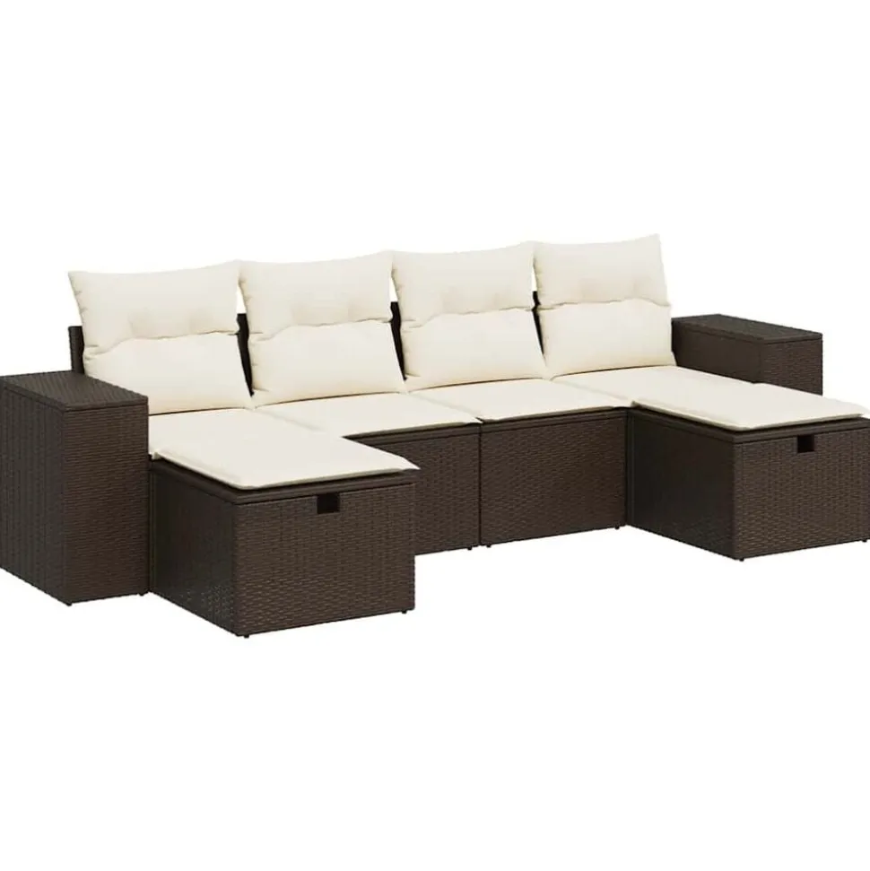 vidaXL 6-delige Loungeset met kussens poly rattan bruin