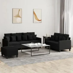 vidaXL 3-delige loungeset met kussens stof zwart