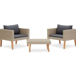 vidaXL 3-delige Loungeset met kussens poly rattan beige