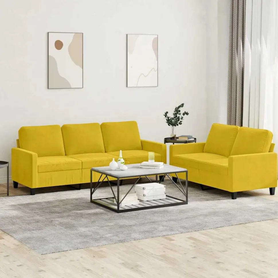 vidaXL 2-delige Loungeset met kussens fluweel geel