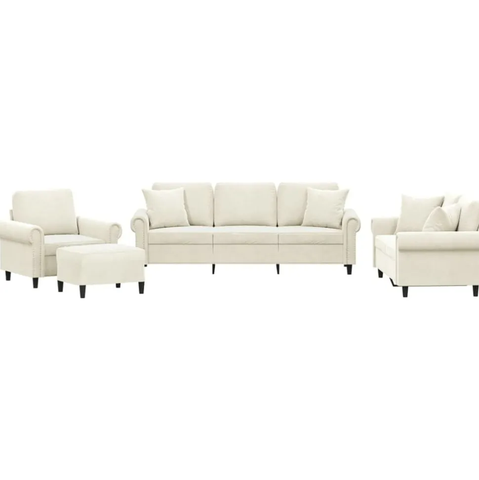 vidaXL 4-delige Loungeset met kussens fluweel crèmekleurig