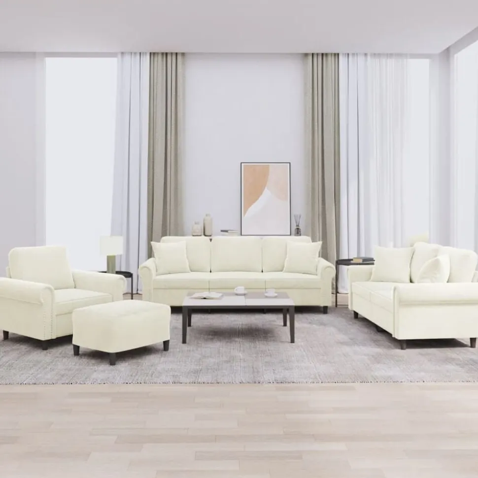 vidaXL 4-delige Loungeset met kussens fluweel crèmekleurig