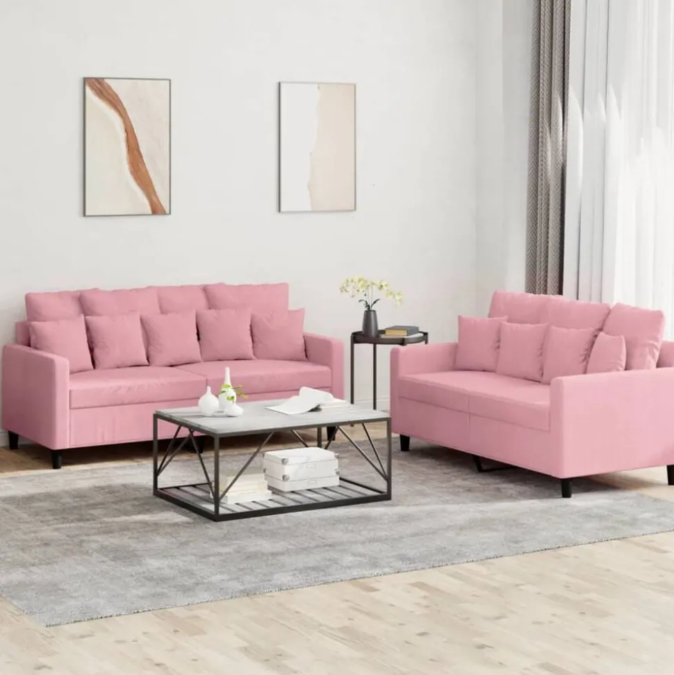 vidaXL 2-delige Loungeset met kussens fluweel roze