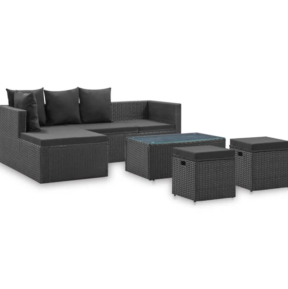 vidaXL 4-delige Loungeset met kussens poly rattan zwart