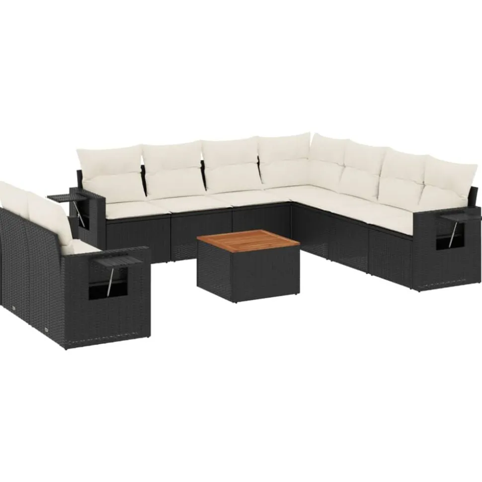 vidaXL 10-delige Loungeset met kussens poly rattan zwart