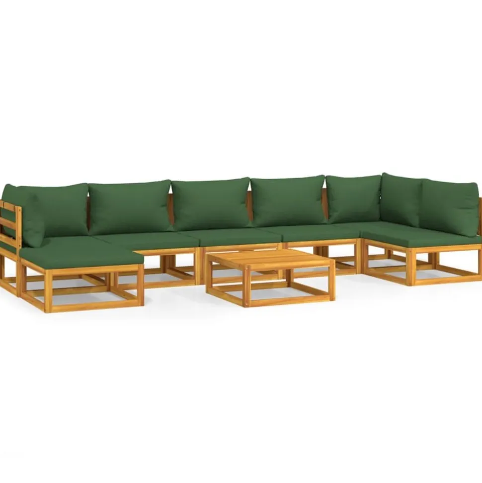 vidaXL 8-delige Loungeset met groene kussens massief hout