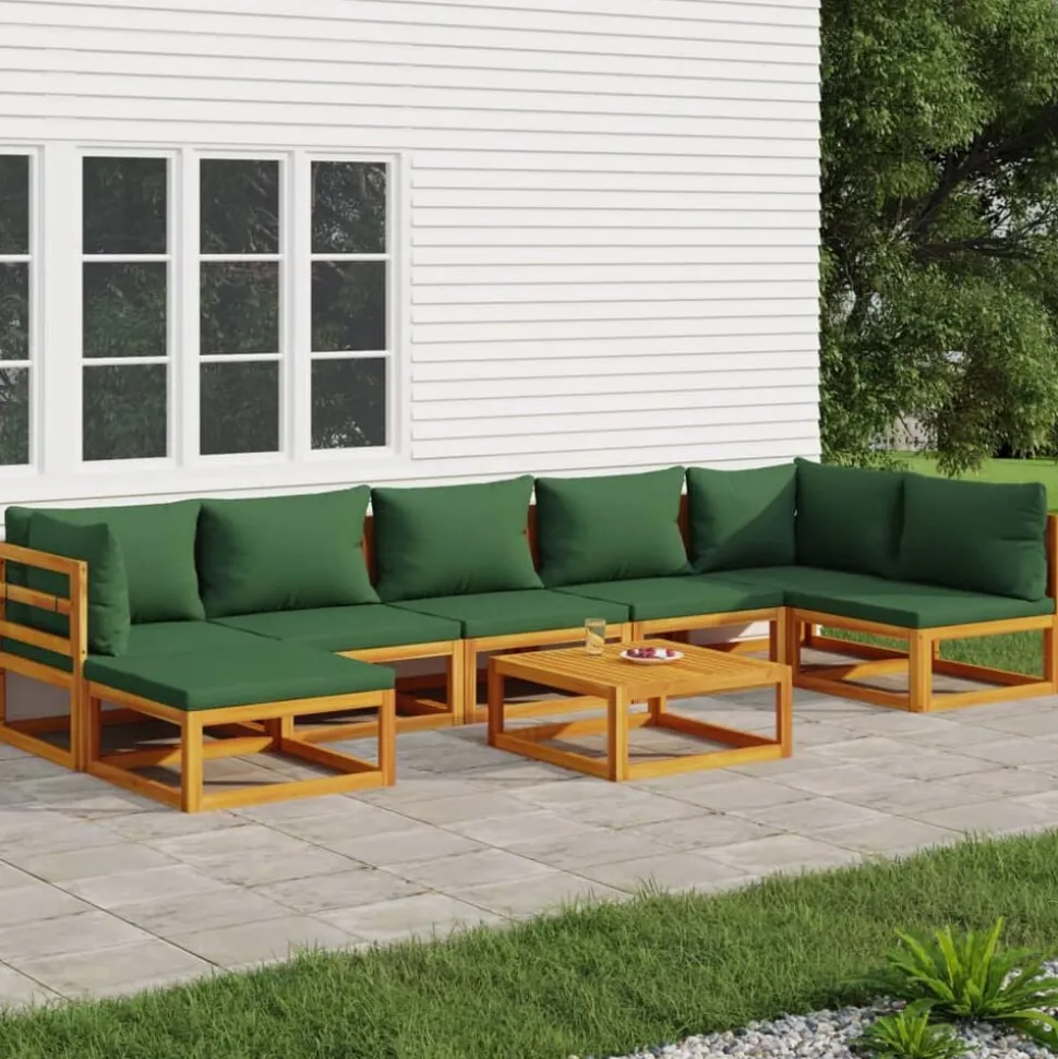 vidaXL 8-delige Loungeset met groene kussens massief hout