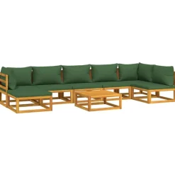 vidaXL 8-delige Loungeset met groene kussens massief hout